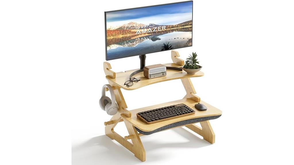 adjustable bamboo desk converter