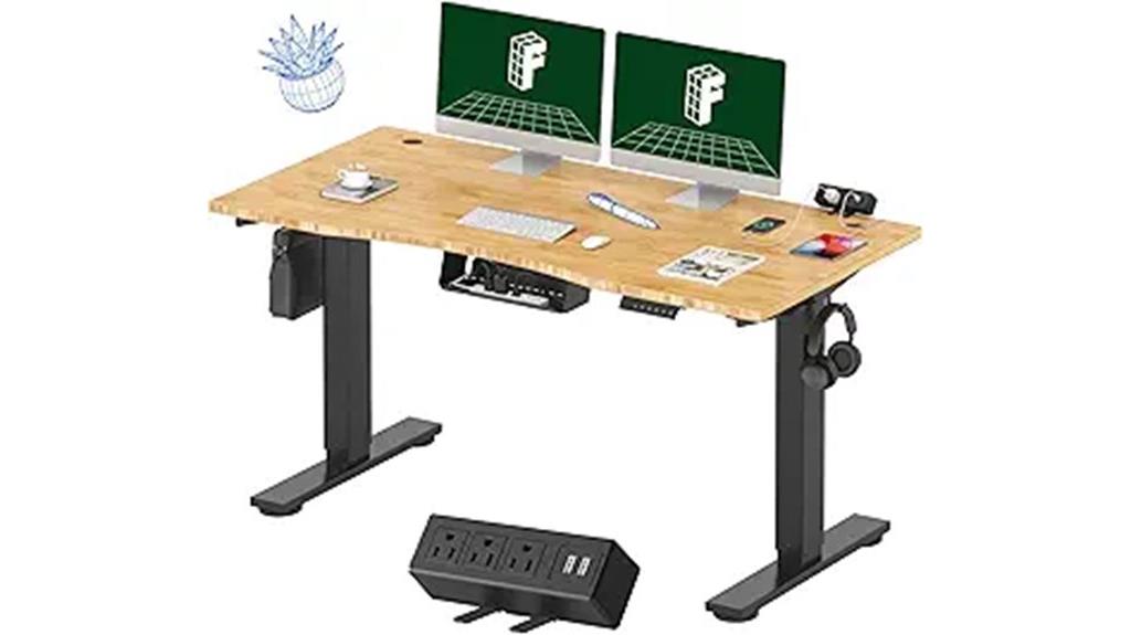 adjustable bamboo desk with power