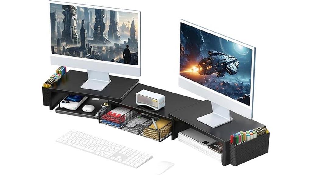 dual monitor stand with drawer