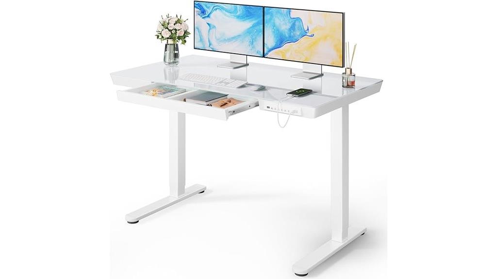 glass desk with drawer