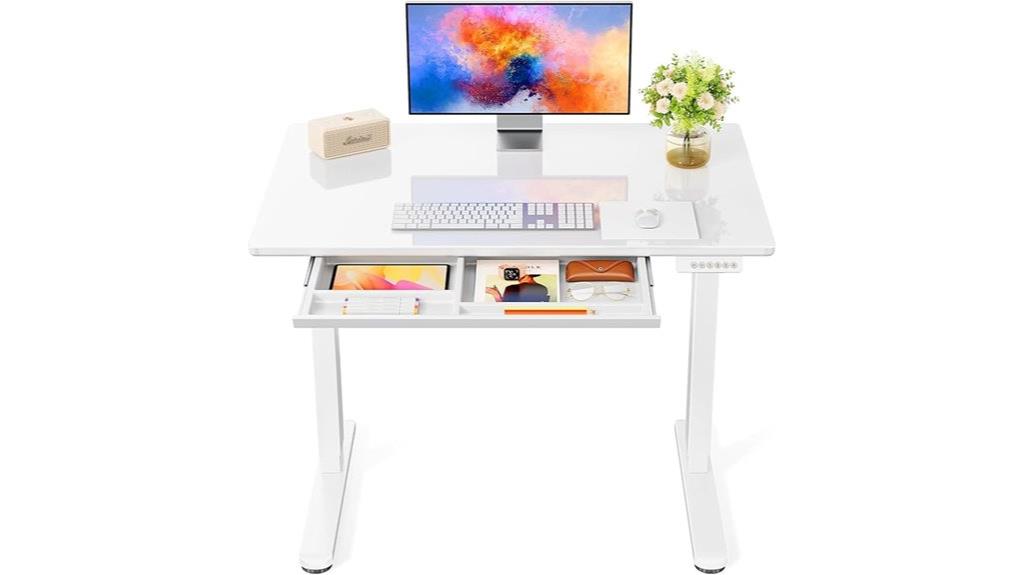 glass desk with drawer