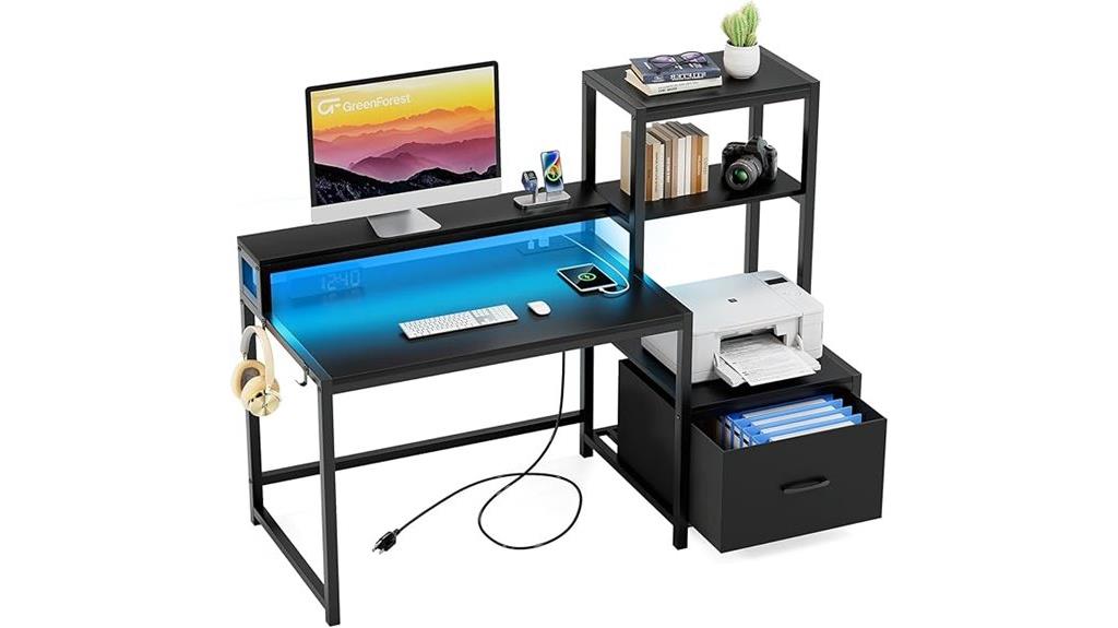 green forest desk with shelves