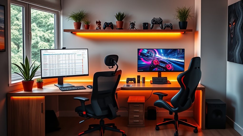 home office and gaming setup