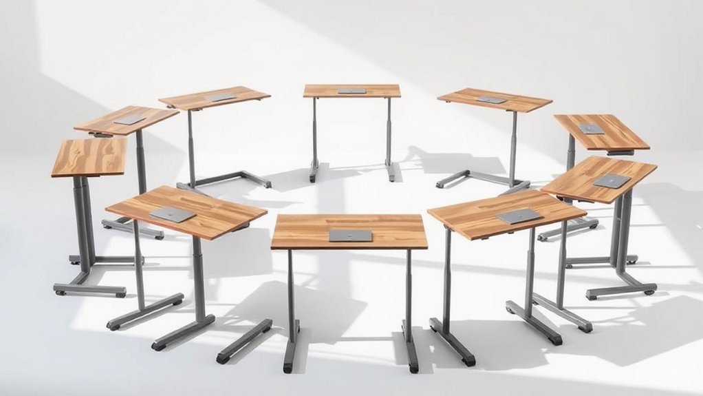 portable wheeled adjustable desks
