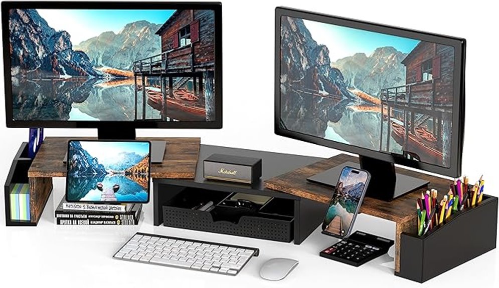 rustic brown dual monitor riser