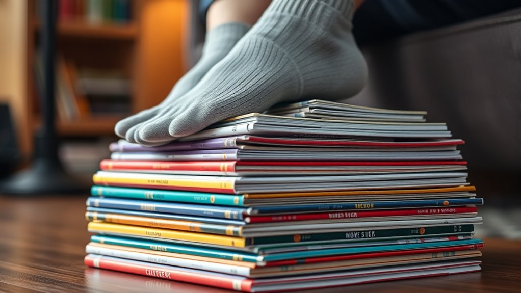 stacked books for ergonomic support