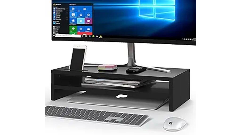 wooden monitor stand with storage