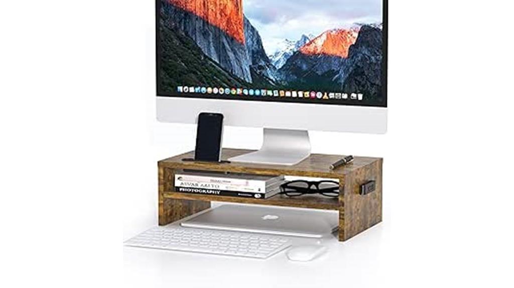 wooden monitor stand with storage