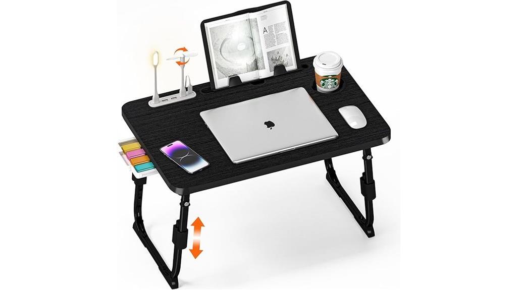 adjustable bed desk with storage