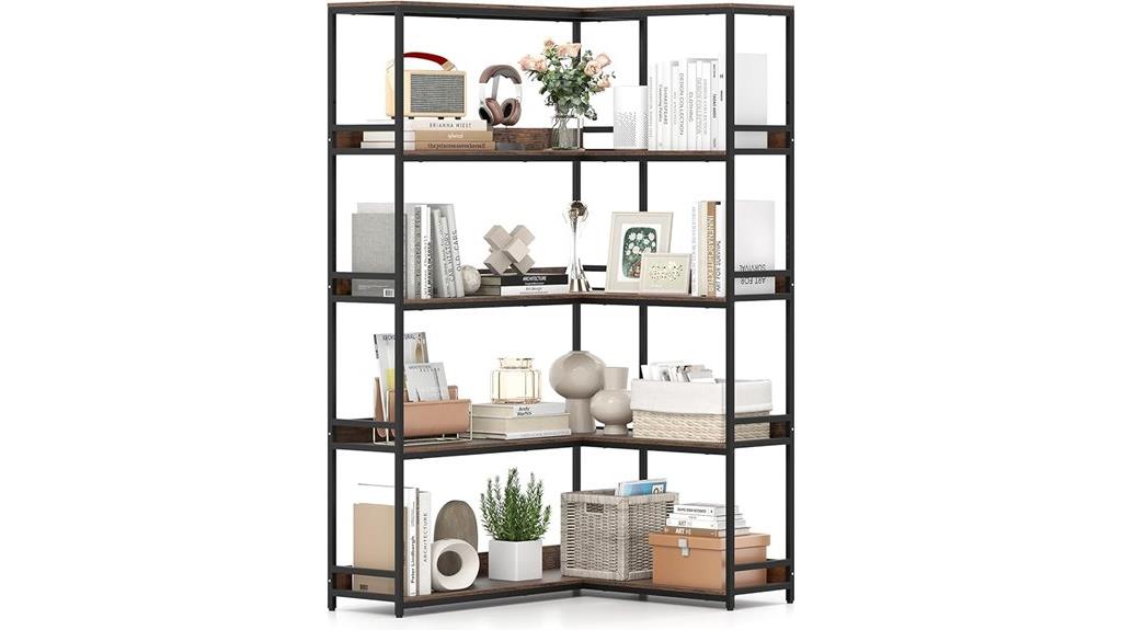 corner bookshelf with five tiers