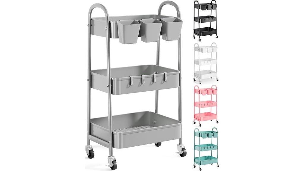 gray metal rolling cart