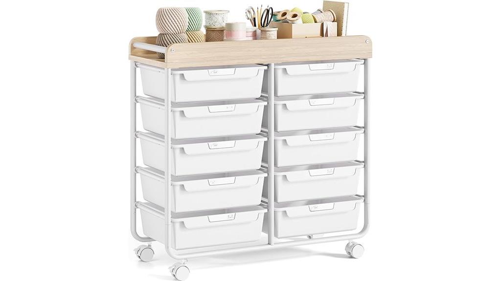 mobile wooden drawer cart