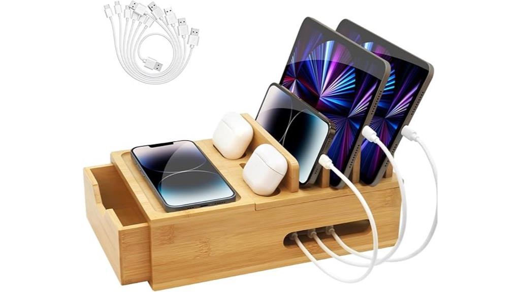 multi device bamboo charging station