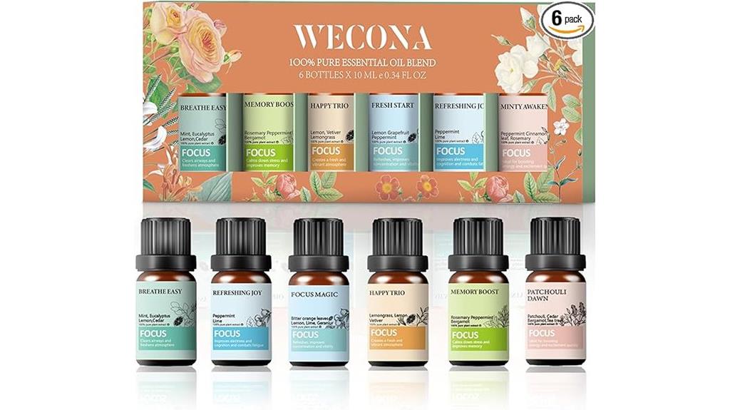 six 10ml aromatherapy oils