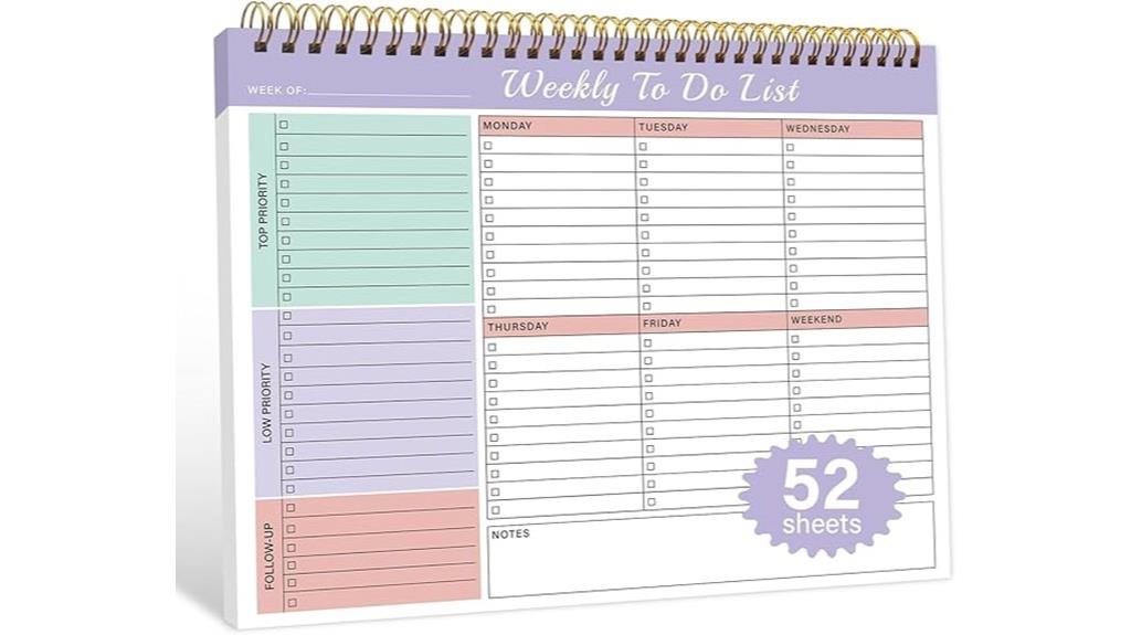weekly planner notepad sheets