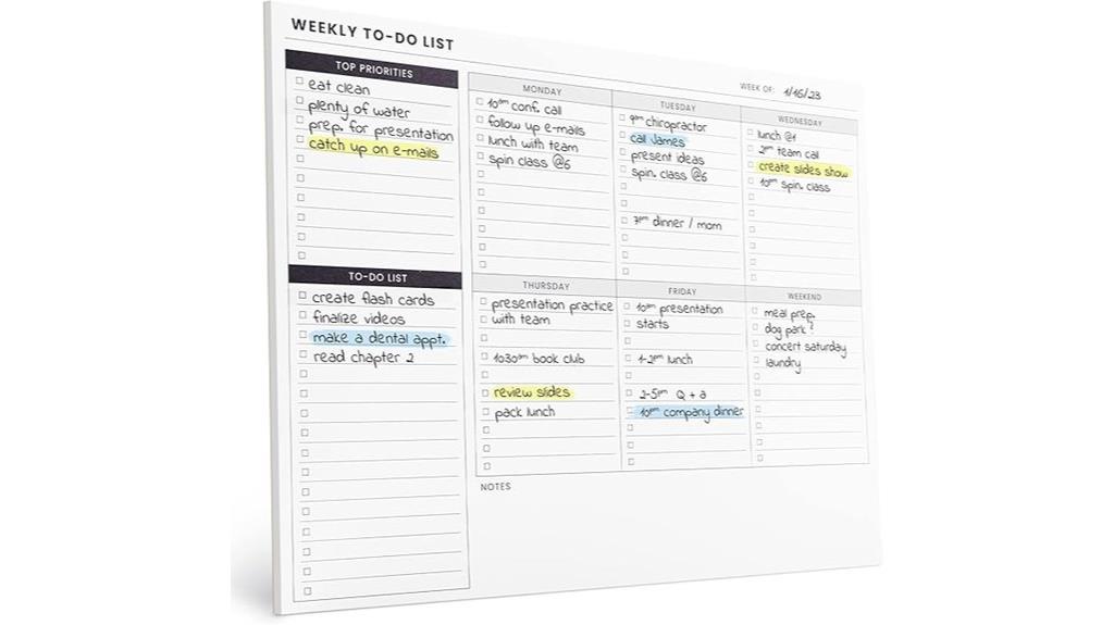 weekly task organizer pad