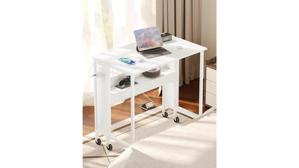 white portable desk with outlets
