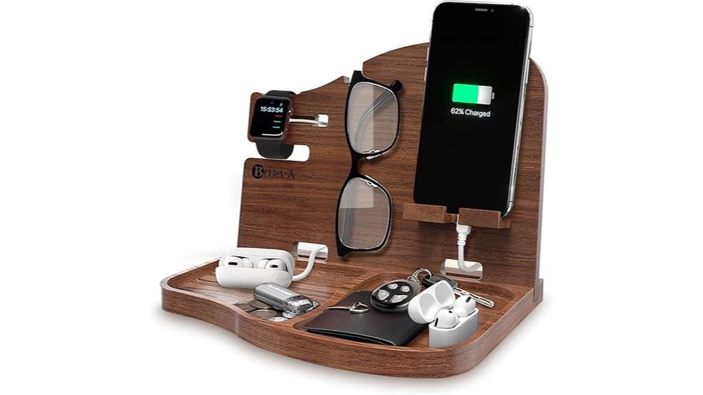wooden phone dock organizer