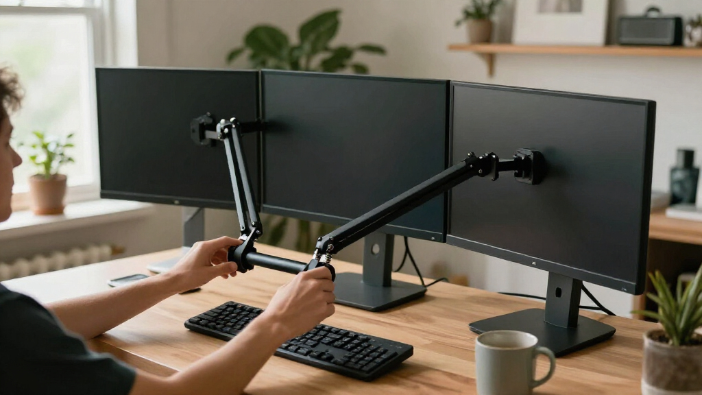 PUTORSEN Triple Monitor Desk Mount For Up To 32" Screens W/ Gas Spring Arms $56 + Free S&H
